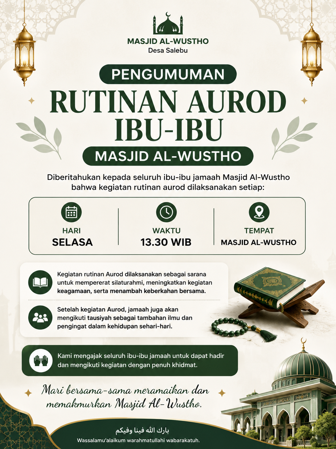 Rutinan Aurod Ibu-Ibu Masjid Al-Wustho