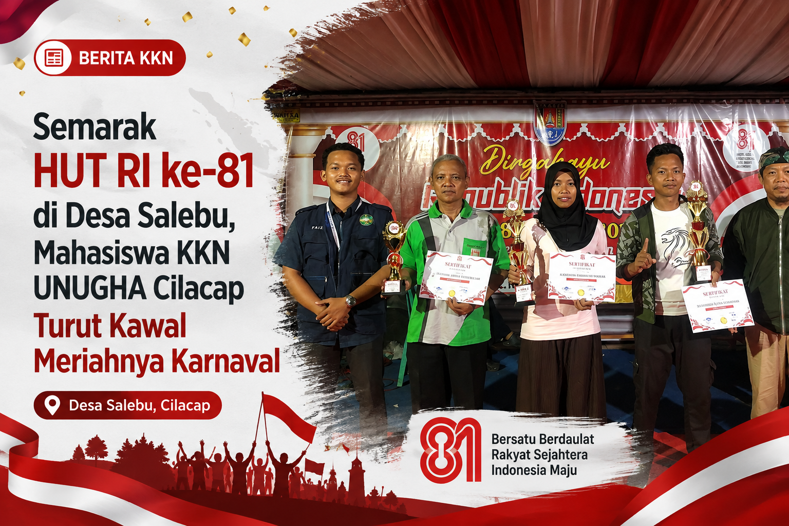 Semarak HUT RI ke-81 di Desa Salebu, Mahasiswa KKN UNUGHA Cilacap Turut Kawal Meriahnya Karnaval