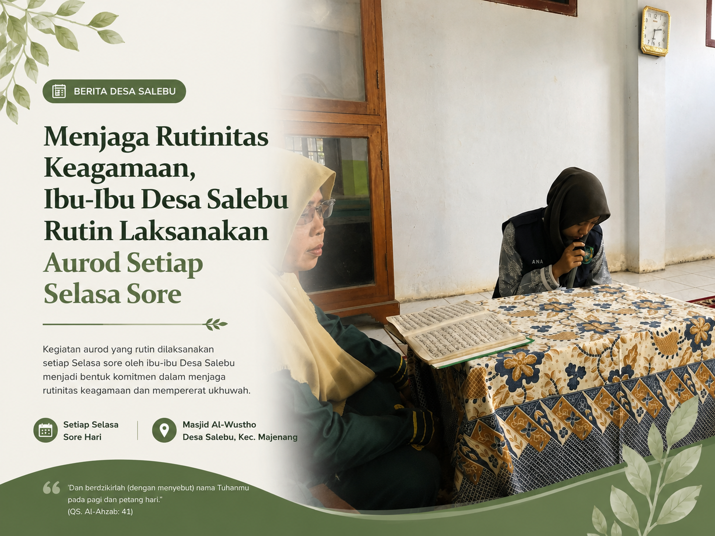 Menjaga Rutinitas Keagamaan, Ibu-Ibu Desa Salebu Rutin Laksanakan Aurod Setiap Selasa Sore Menjaga Rutinitas Keagamaan, Ibu-Ibu Desa Salebu Rutin Laksanakan Aurod Setiap Selasa Sore